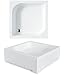 VBChome Duschwanne 90x90 cm Duschtasse mit Acrylschürze Quadrat ARES L-Form + Siphon Viega Domoplex fi50