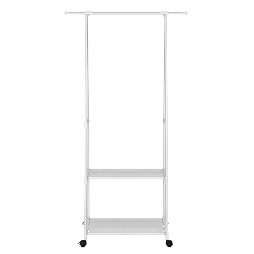 Miniatura 9 de T-Lovendo.Es Perchero Burro Con Barra Extensible, Estantería Y Zapatero Organizador De Ropa Con Ruedas Y Freno Estructura Metálica Resistente Y Ligera Blanco