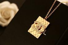Women's Fashion Jewelry Korean Style Stainless Steel Long Necklace with Different Options (gold square pendant)