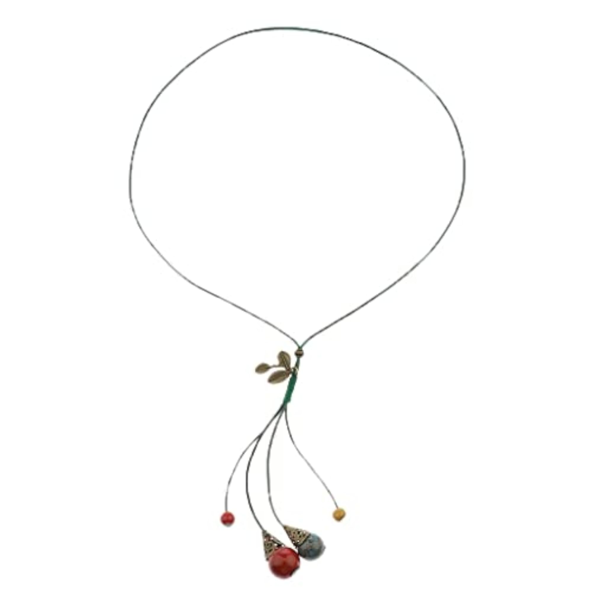 Ethnic Ceramic Beads Necklace with Tassel Pendant