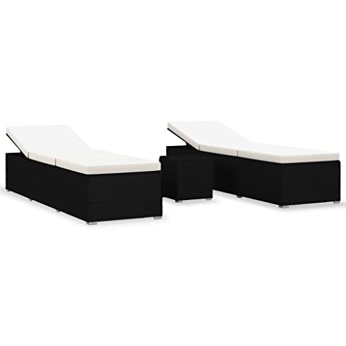 vidaXL Chaises Longues de Jardin et Table à Thé 3 pcs Transat de Patio Bain de Soleil de Balcon Camping Extérieur Résine Tressée Noir