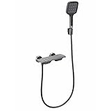 USZWBY Shower System, Bathtub Faucet Wall Mount Brass Tub Filler Faucet Waterfall Tub Faucet Single Handle Piano Keys Tub Mixer Tap with 3 Modes Handheld Shower, Hot and Cold Wa(Gun Grey)