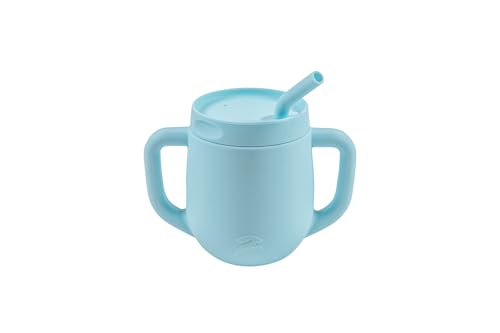 Little Leaps 3-in-1 Silicone Training Cup with Straw & Lid - Baby Led Weaning Transition Sippy Cups for 6+ Month Old - Spill Proof Training Cup for Baby - BPA-Free Transition Sippy Cups (Sky Blue)