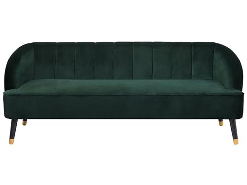 Beliani 3-Sitzer Sofa Samtstoff grün gesteppt mit hohen Füßen schwarz/Gold Alsvag