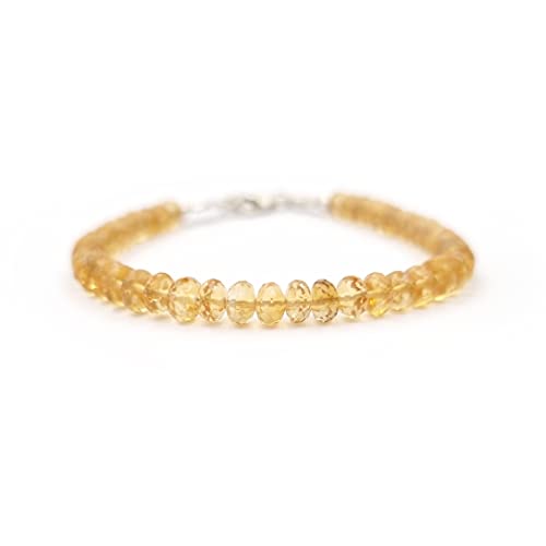 Natural Citrine Bracelet for women Beads Silver Stone Jewelry November Birthstone Crystal Healing