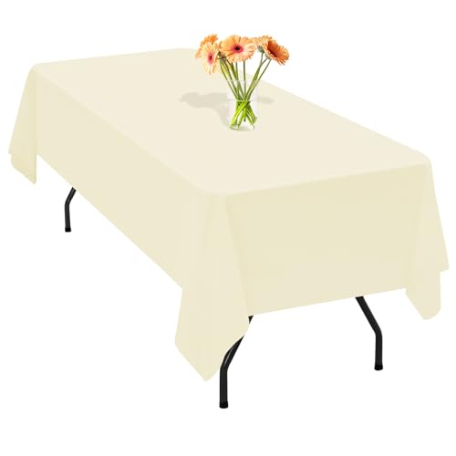 1 Packung beige Polyester-Tischdecke für 1,8 m große rechteckige Tische, 153 x 260 cm Polyester-Stoff-Tischdecke, knitterfrei, waschbar… – Ansicht 1