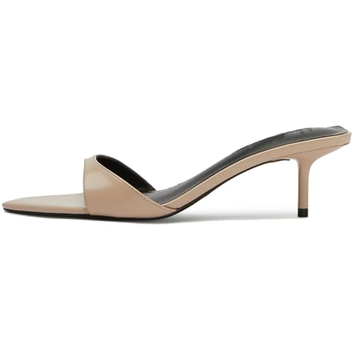 YIYA Women's Open Pointed Peep Toe Mules Heels Stiletto Kitten Low Heels Backless Slip On Slide Summer Party Dress Sandals Shoes