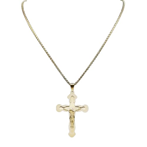 Collier pour homme avec croix catholique couleur or et chaîne religieuse