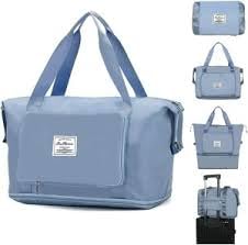 VIKASIM Foldable Travel Duffle. for Men & Women. for Long Trips, Weekend Getaways, Overnight Trips, Sleepovers, Gym Bag, Daily use Handbag. (Pastel Blue)