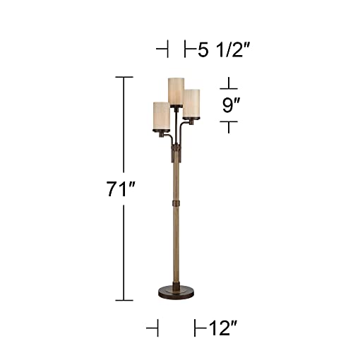 Franklin Iron Works Astoria Rustic Farmhouse Industrial Standing Floor Lamp Tree 3-Light 71" Tall Bronze Faux Wood Faux Tea Alabaster Glass For Living Room Reading House Bedroom Home Office #TOP3