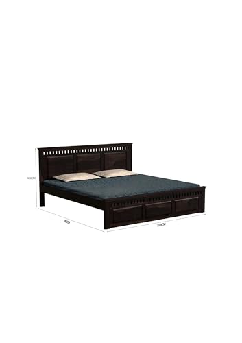Image of Solid Sheesham Wood King Size Bed Without Storage | Wooden Double Bed Cot for Bedroom Furniture | Platform Bed | Palang for Hotels | Walnut Finish, Recommended Mattress Size: 78 X 72 Inch