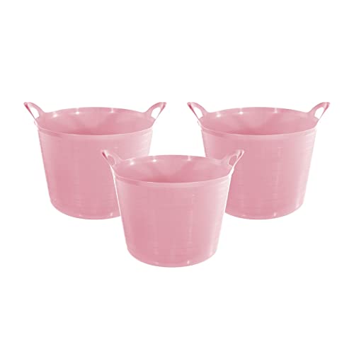 Image of 27L 27 Litre Multi-Purpose Plastic Flexi Storage Bin Container - Set of 3 Pink - Ideal for Toy Storage, Bathroom, Kitchen, Office or Bedroom Use