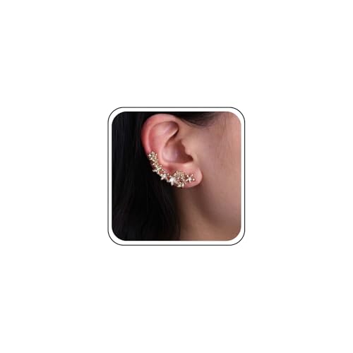 Cybche Pendientes trepadores de flores de cristal con circonita cúbica y dorado pendientes de clip de flores con diamantes de imitación