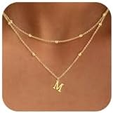 XIXINI Gold Initial Necklace, Cute Gold Necklace Stack 14K Gold Plated Layered Initial Necklaces for Women Trendy Dainty Letter Necklace Set Personalized Layering Name Necklace Waterproof Gold Jewelry