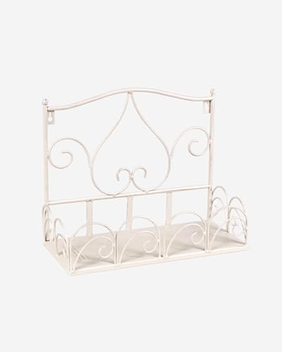 DiKasa Mensola da Parete in Ferro Bianco Anticato - 36x17x30 cm, Design Vintage Shabby Chic, Struttura Robusta, Facile da Installare, Ideale per Oggetti Decorativi e Piante