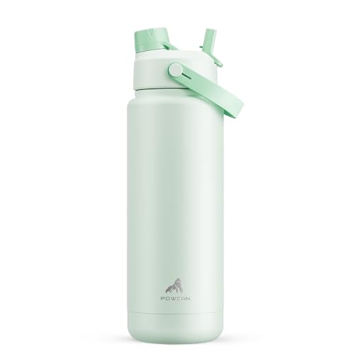 Image of POWCAN 32 oz Insulated Water Bottle with 2-in-1 Straw and Spout Lid, Keep Cold 24H, Leak-Proof, BPA-Free, Double Wall Stainless Steel Water Bottle for Sports, Gym, Travel, and School (Mint)