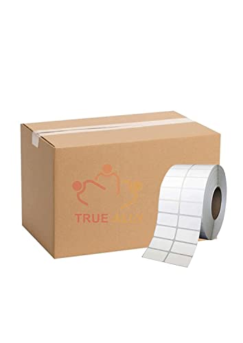 Image of True-Ally 50x38 Direct Thermal Barcode Label Sticker - 2 x 1.5 inch - 50mm x 38mm - 2 Ups - 2000 Labels Per Roll - White Self Adhesive Sticker for Printing Barcoding (10 Roll Per Pack (20000 Labels))