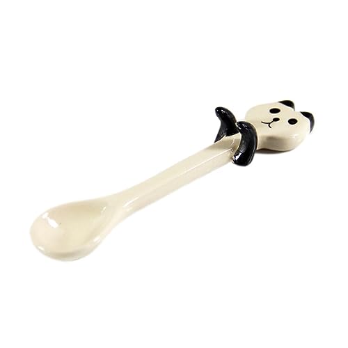 BESTonZON Cartoon Ceramic Spoons Kawaii Panda Shaped Hangable Spoons Coffee Milk Mixing Stirring Spoon Mini Dessert Tea Spoon for Cake Sugar Ice Cream