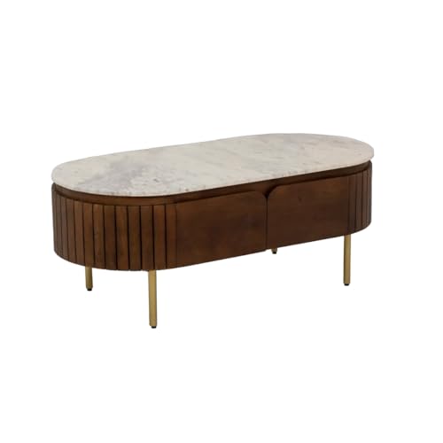 Image of The Attic Carlston Coffee Table, Coffee Table for Living Room, Solid Wood Centre Table with Ceramic Top, Tobacco Brown Finish