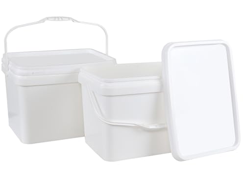Quickquick 5 Gallon Rectangular Food Grade Pail with Lid, White Plastic Bucket with Handle, 4 Pack