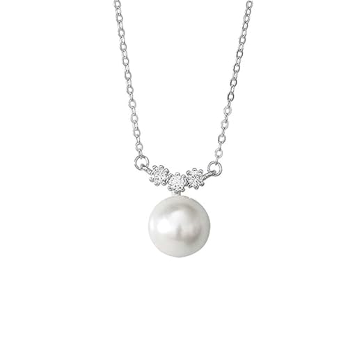 Collier de perles blanches femmes HJMMWT argent sterling 925 zircone cubique