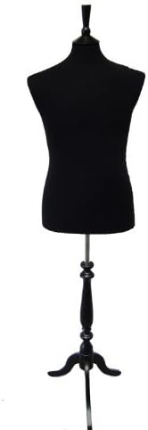 The Shopfitting Shop Male BLACK Mannequin Dressmakers Display Dummy - Tailors Bust Style Torso on Wooden Black Tripod Display Stand