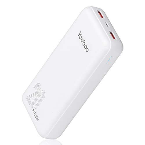 Portable Charger, Yoobao 20000mAh USB C Power Bank 22.5W PD 3.0 Fast Charging, External Battery Pack with 3 Outputs Battery Pack Compatible with iPhone 13 12 11 X Samsung iPad Android - White