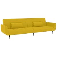 Mhdvray Canapé-lit à 2 Places avec 2 Oreillers, Banquette Convertible en Velours Jaune avec Pieds en Métal, So