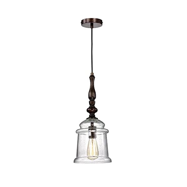 Edvivi 1 light pendant light farmhouse oil rubbed bronze ceiling light with seeded glass bell jar shade adjustable hanging light fixture for kitchen dining bedroom  urban country home decor