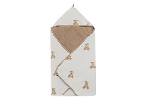 Serviette à capuche Jollein blanc éponge pour éviter les frissons de bébé après le bain