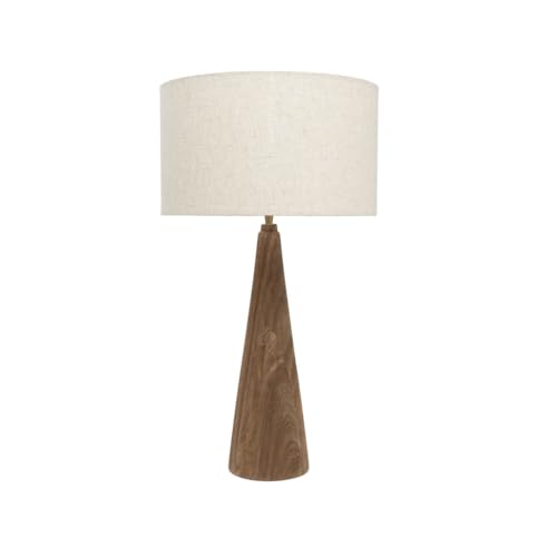 Image of Arthur Cameron Falfield Wooden Mango Wood Table Vintage Lamp with Linen Shade - A Stylish Bedside Lamp for Timeless Home Decor - Brown