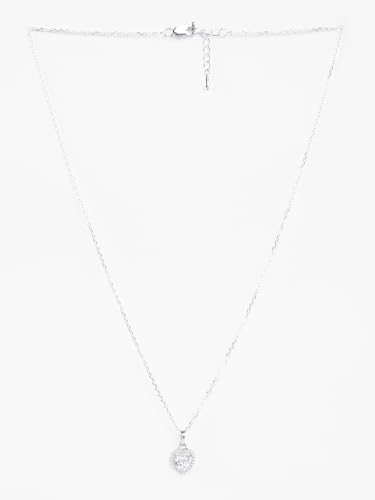Image of Clara 925 Sterling Silver Zilvia Heart Solitaire Pendant Earrings Chain Ring Bracelet Jewellery Set | Platinum Plated, Swiss Zirconia |Gift for Women and Girls