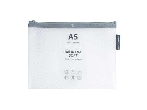 Grafoplas 5er-Pack Taschen mit Reißverschluss, EVA, weich, A5, weiß, weiche Haptik, Reißverschlusstaschen aus transparentem EVA-Gummi, ideal für den Transport und Schutz aller Arten von Gegenständen
