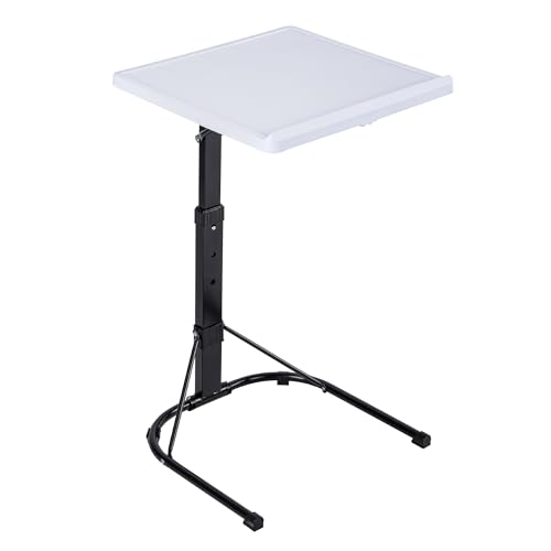 T LOVENDO.ES Mesa Auxiliar Plegable con Altura Ajustable, Forma de C, con 3 Alturas (de 63,5 a 76 cm), 3 Ángulos Ajustables, para Ordenador Portátil, Lectura, Sofá, Sillón (Blanco)