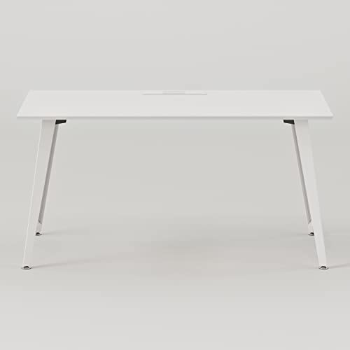 Image of Branch Office Desk, Modern Home Office Desk | Efficient Cable Management and Fast Assembly, Compact Workstation for Home or Apartment, 48 inch White Top, White Base