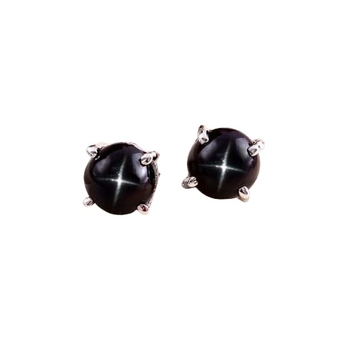 Generic Black Star Sapphire Stud Earrings Handmade Stackable Tiny Stud Earrings 925 Sterling Silver Engagement Simple Studs Earrings