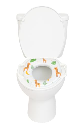 Soft Padded Portable Baby Potty Training Seat with Handles – Comfortable Travel Toilet for Toddlers, Unisex Design with Cute Animal Prints – Available in Pink, Blue, and White (White)