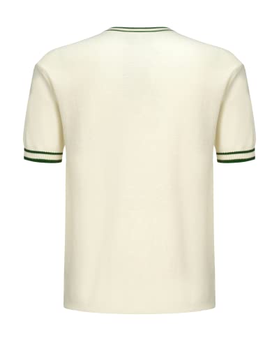 OXKNIT Mens Knitted Shirt Short Sleeve Retro Classic Crewneck Solid Shirt with Double Racing Striped2