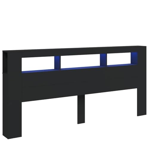 Cabecero con LED de madera negra 220cm con estantería integrada 2