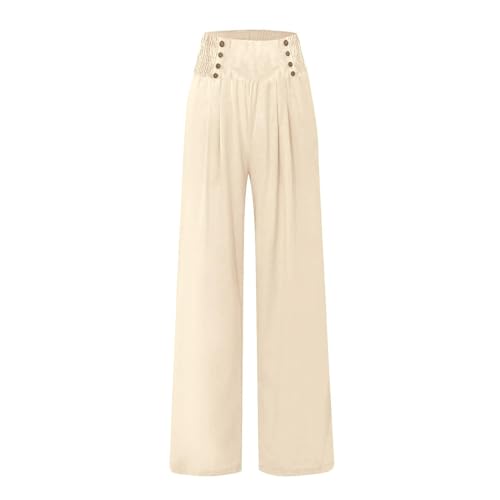 Business Casual Pants for Women, Cotton Linen Blend Wide Leg High Waisted Trouser, Breathable Flattering Fit Pants4