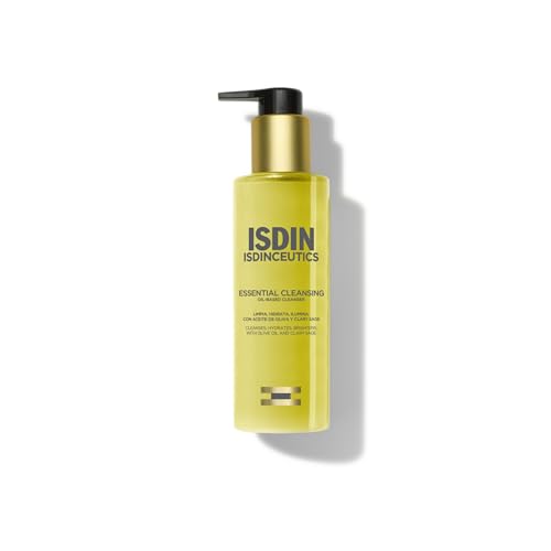 ISDIN Isdinceutics Essential Cleansing, óleo de limpeza facial com textura Oil-To-Milk para uma pele radiante, 200 ml