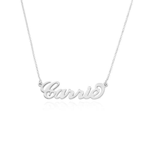 Personalized Choose Your Style Name Necklace - Custom Nameplate Pendant - Dainty Gift for Her, Women - Gift for Mother's Day, Christmas, Birthday (Carrie, Sterling Silver)