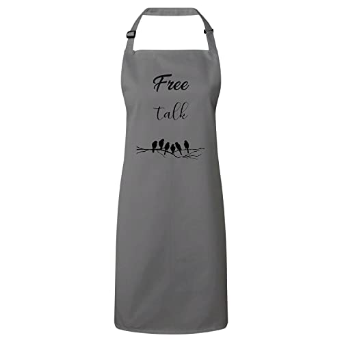 Tablier cuisine gris oiseau branche coton réglable premium