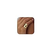 Gold Pinky Ring for Women Non Tarnish, Chunky Statement Pinky Open Rings Fashion Adjustable Waterproof Knuckle Signet Stainless Steel Jewelry Size 6