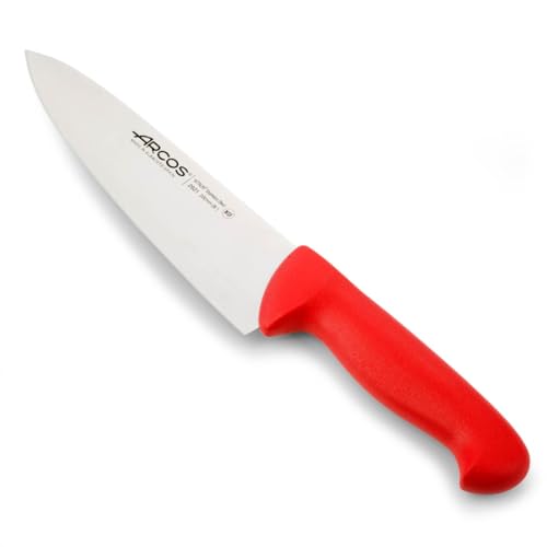 Arcos Serie 2900, Cuchillo Cocinero, Hoja de Acero Inoxidable Nitrum de 200 mm, Mango inyectado en Polipropileno Color Rojo
