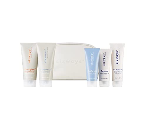 Sixways Daily Routine Set, 5-Step Skin & Shower With Hi-Drating Daily Cleanser, Bounce Moisturiser, Rich Night Cream