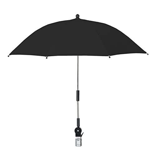 DULRLLY Clip-On Umbrella with Universal Clamp, 21.7 Inch Beach Umbrella for Chair, Baby Stroller, Fishing, Patio, Beach Chair, Stroller, Wheelchairs, Golf Carts (Black)