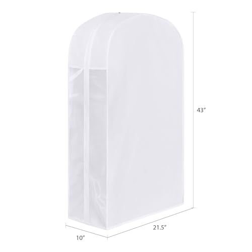 Kntiwiwo 43" Cotton Garment Bag for Hanging Clothes and Storage, Breathable Suit Bags for Closet Storage with 10" Gusseted & Large Clear Window for Suits, Short Dresses, Jackets, Sweaters, 3 Pack2