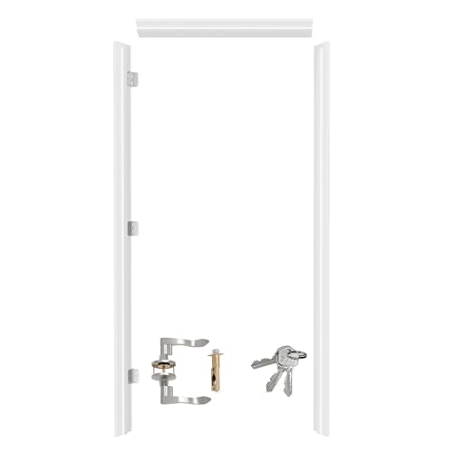ARKHJEM Door Jamb Frame Kit with Weatherstrip, Pine Wood, Primed, Pre-Installed Hinges, Handle Included, 81.65 in x 4.57in x 1.18 in (Left Handed)
