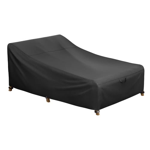 iBirdie Outdoor Double Wide Chaise Lounge Cover 82L x 57W x 32H inch Waterproof Patio Furniture Covers Lawn Pool Chair Cover 1 Pack Black